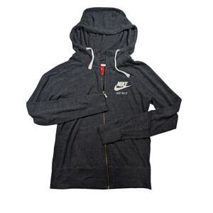 Nike Full Zip Lightweight Hoodie Small Dark Gray White Swoosh Casual Layer Sz S